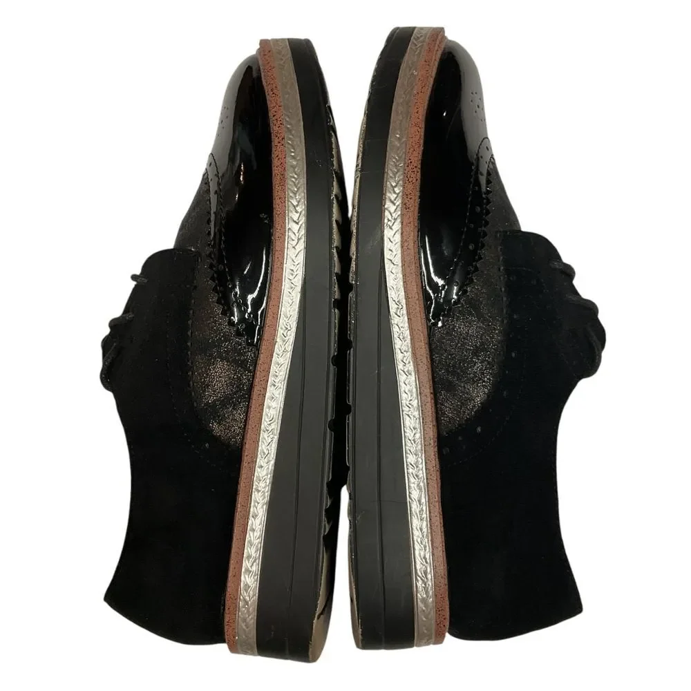 CINK-ME Patent Leather Oxford Platform Wingtip Brogue Shoes Black Texture Size 7